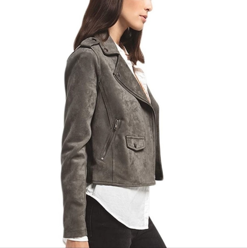 Rag Poets Everit Faux Suede Moto Jacket Gray Women’s XS Asymmetrical Biker - Picture 2 of 15